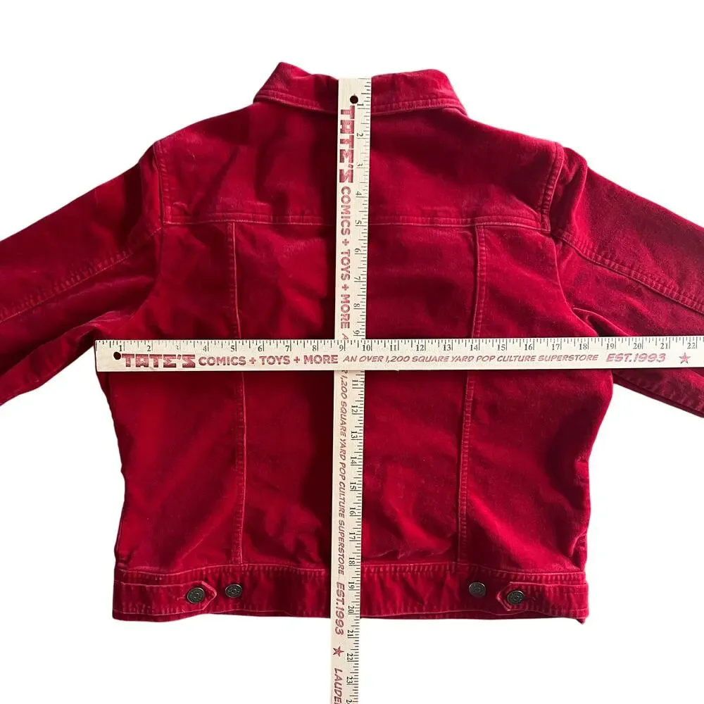 Relativity Red Velour Trucker Jacket PM Petite Medium Soft Cotton Blend - Picture 4 of 13